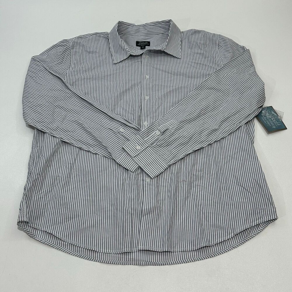 Abbott Elementary Button-Up Shirt Gray White Striped Long Sleeve, Size XL